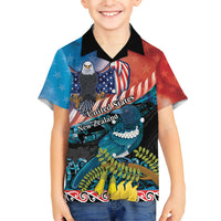 Personalised United States And New Zealand Family Matching Short Sleeve Bodycon Dress and Hawaiian Shirt USA Eagle With Kowhai Aotearoa Tui Bird LT14 Son's Shirt Blue - Polynesian Pride
