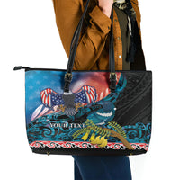 Personalised United States And New Zealand Leather Tote Bag USA Eagle With Kowhai Aotearoa Tui Bird LT14 - Polynesian Pride