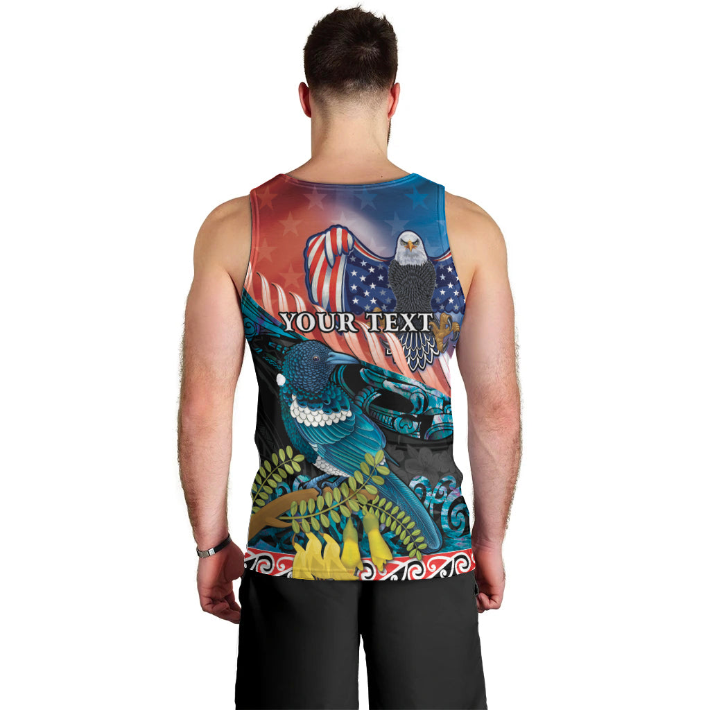 Personalised United States And New Zealand Men Tank Top USA Eagle With Kowhai Aotearoa Tui Bird LT14 - Polynesian Pride