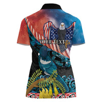 Personalised United States And New Zealand Women Polo Shirt USA Eagle With Kowhai Aotearoa Tui Bird LT14 - Polynesian Pride