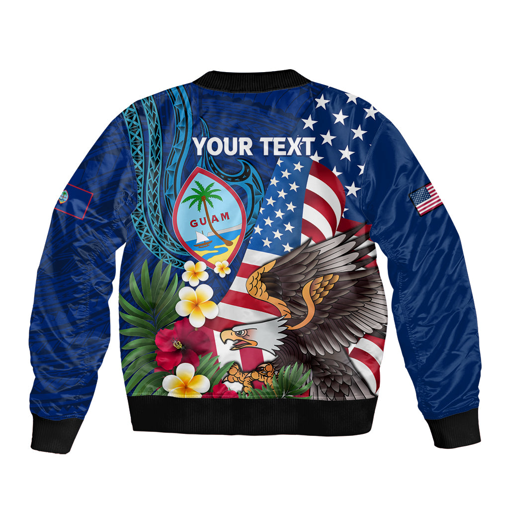 Personalised United States And Guam Bomber Jacket USA Eagle With Guahan Seal Tropical Vibes