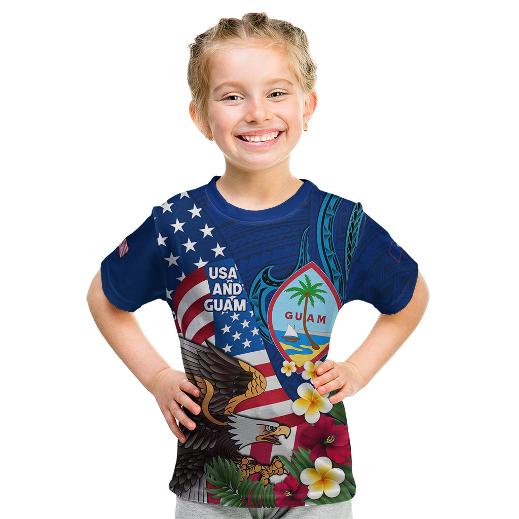 Personalised United States And Guam Kid T Shirt USA Eagle With Guahan Seal Tropical Vibes
