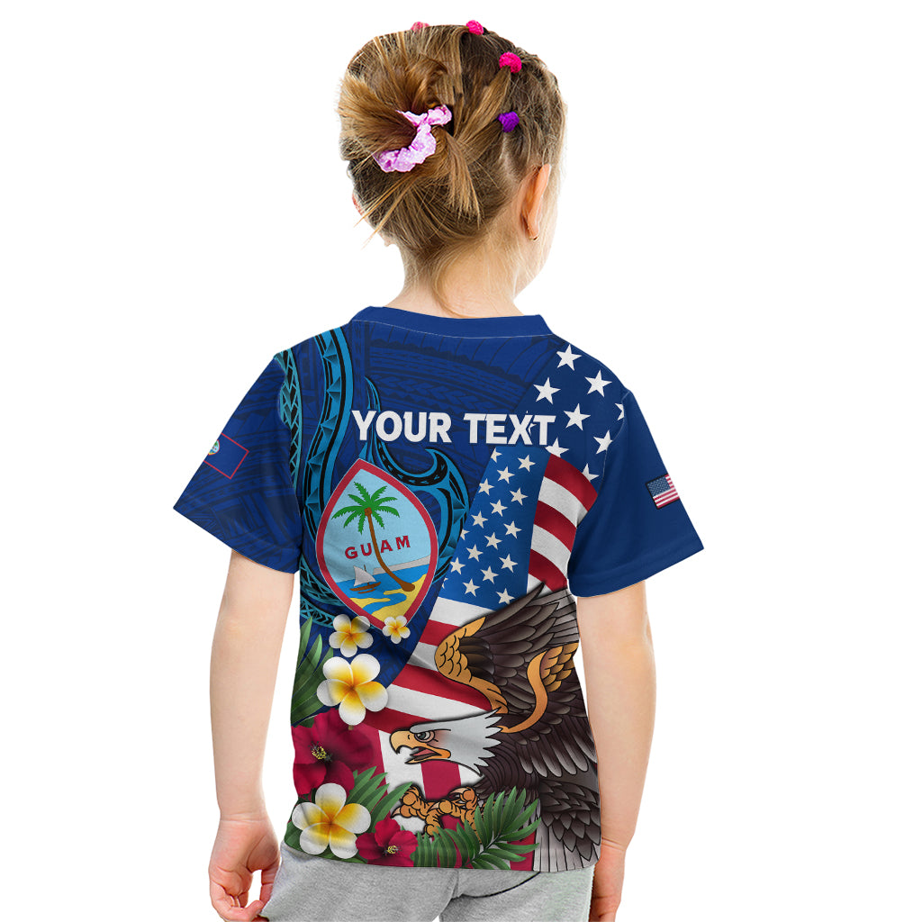 Personalised United States And Guam Kid T Shirt USA Eagle With Guahan Seal Tropical Vibes