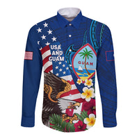 Personalised United States And Guam Long Sleeve Button Shirt USA Eagle With Guahan Seal Tropical Vibes