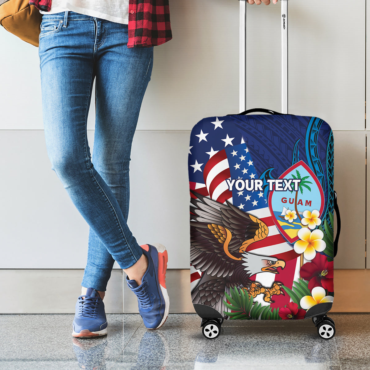 Personalised United States And Guam Luggage Cover USA Eagle With Guahan Seal Tropical Vibes