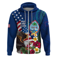 Personalised United States And Guam Zip Hoodie USA Eagle With Guahan Seal Tropical Vibes
