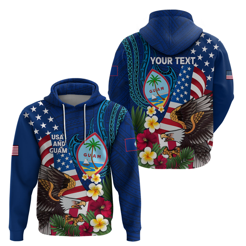 Personalised United States And Guam Zip Hoodie USA Eagle With Guahan Seal Tropical Vibes