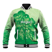 Aloha Hawaii Molokai Island Baseball Jacket Hibiscus Tribal Honu Hawaiian Tattoo Green