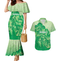 Aloha Hawaii Molokai Island Couples Matching Mermaid Dress and Hawaiian Shirt Hibiscus Tribal Honu Hawaiian Tattoo Green