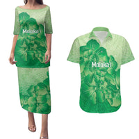 Aloha Hawaii Molokai Island Couples Matching Puletasi and Hawaiian Shirt Hibiscus Tribal Honu Hawaiian Tattoo Green