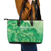 Aloha Hawaii Molokai Island Leather Tote Bag Hibiscus Tribal Honu Hawaiian Tattoo Green