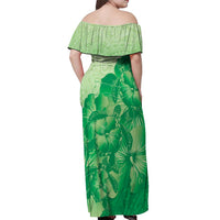 Aloha Hawaii Molokai Island Off Shoulder Maxi Dress Hibiscus Tribal Honu Hawaiian Tattoo Green