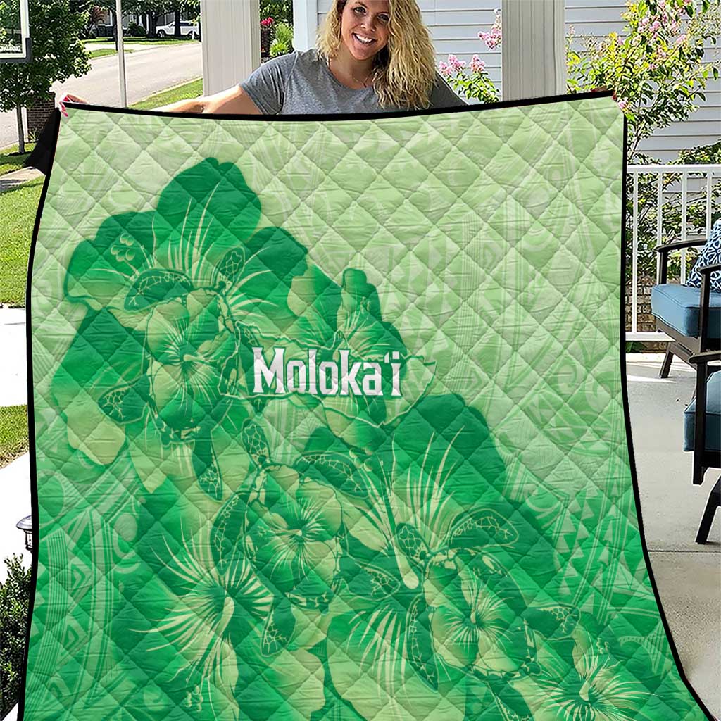 Aloha Hawaii Molokai Island Quilt Hibiscus Tribal Honu Hawaiian Tattoo Green