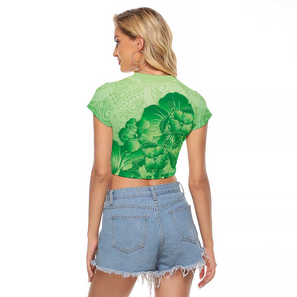 Aloha Hawaii Molokai Island Raglan Cropped T Shirt Hibiscus Tribal Honu Hawaiian Tattoo Green