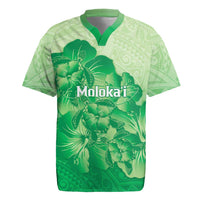Aloha Hawaii Molokai Island Rugby Jersey Hibiscus Tribal Honu Hawaiian Tattoo Green