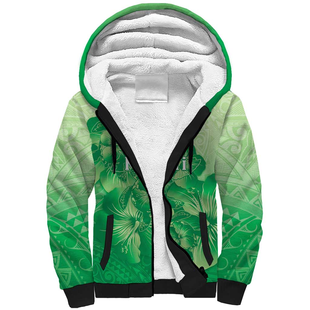 Aloha Hawaii Molokai Island Sherpa Hoodie Hibiscus Tribal Honu Hawaiian Tattoo Green