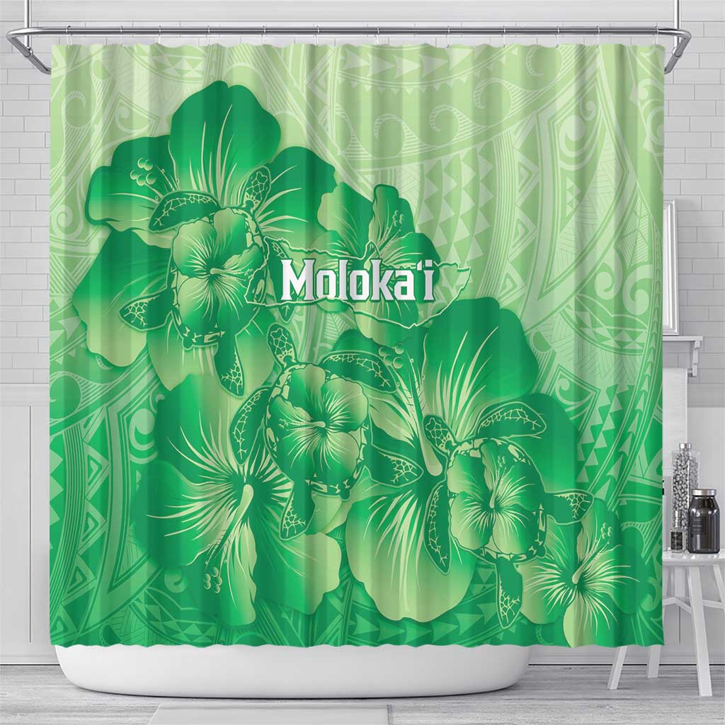 Aloha Hawaii Molokai Island Shower Curtain Hibiscus Tribal Honu Hawaiian Tattoo Green