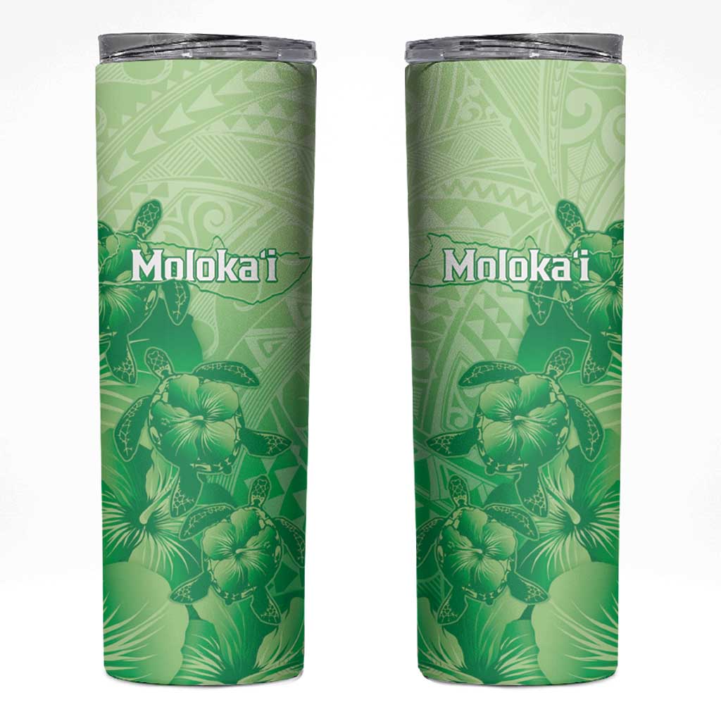 Aloha Hawaii Molokai Island Skinny Tumbler Hibiscus Tribal Honu Hawaiian Tattoo Green