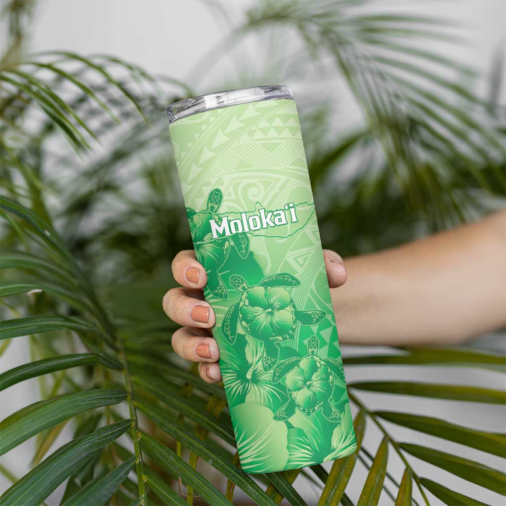 Aloha Hawaii Molokai Island Skinny Tumbler Hibiscus Tribal Honu Hawaiian Tattoo Green