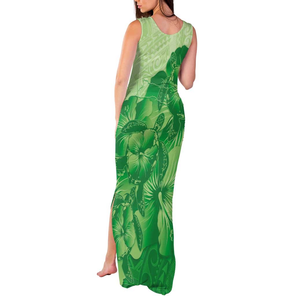 Aloha Hawaii Molokai Island Tank Maxi Dress Hibiscus Tribal Honu Hawaiian Tattoo Green