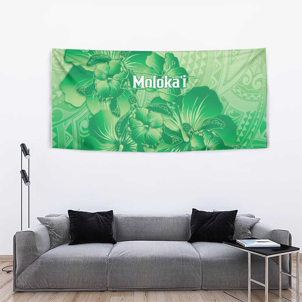Aloha Hawaii Molokai Island Tapestry Hibiscus Tribal Honu Hawaiian Tattoo Green