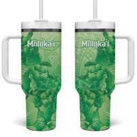 Aloha Hawaii Molokai Island Tumbler With Handle Hibiscus Tribal Honu Hawaiian Tattoo Green