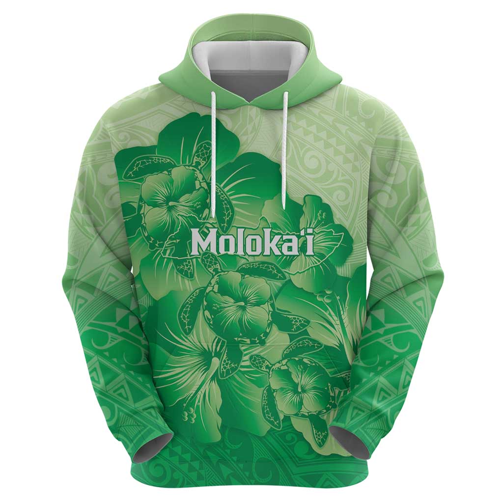 Aloha Hawaii Molokai Island Zip Hoodie Hibiscus Tribal Honu Hawaiian Tattoo Green