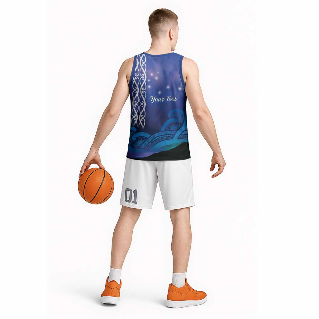 Personalised Matariki New Zealand Basketball Jersey Maori New Year Galaxy Koru Pattern - Polynesian Pride