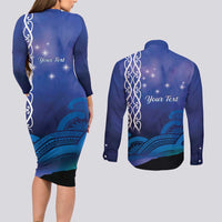 Personalised Matariki New Zealand Couples Matching Long Sleeve Bodycon Dress and Long Sleeve Button Shirt Maori New Year Galaxy Koru Pattern
