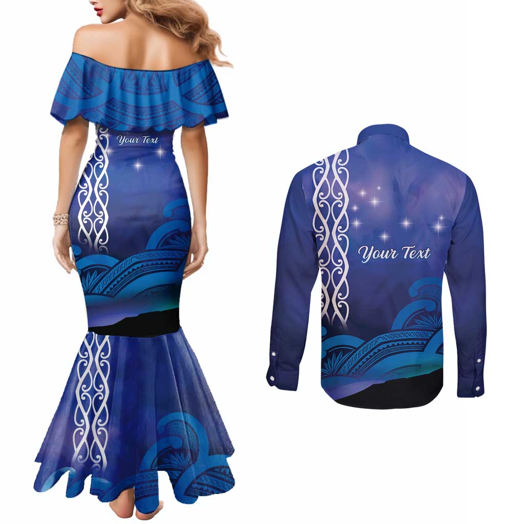 Personalised Matariki New Zealand Couples Matching Mermaid Dress and Long Sleeve Button Shirt Maori New Year Galaxy Koru Pattern