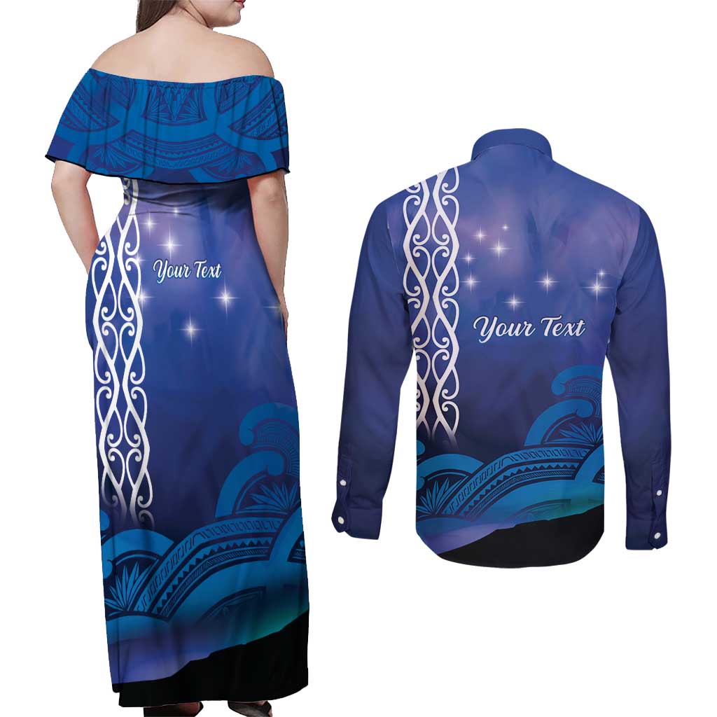 Personalised Matariki New Zealand Couples Matching Off Shoulder Maxi Dress and Long Sleeve Button Shirt Maori New Year Galaxy Koru Pattern