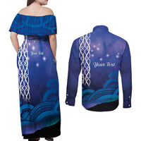 Personalised Matariki New Zealand Couples Matching Off Shoulder Maxi Dress and Long Sleeve Button Shirt Maori New Year Galaxy Koru Pattern