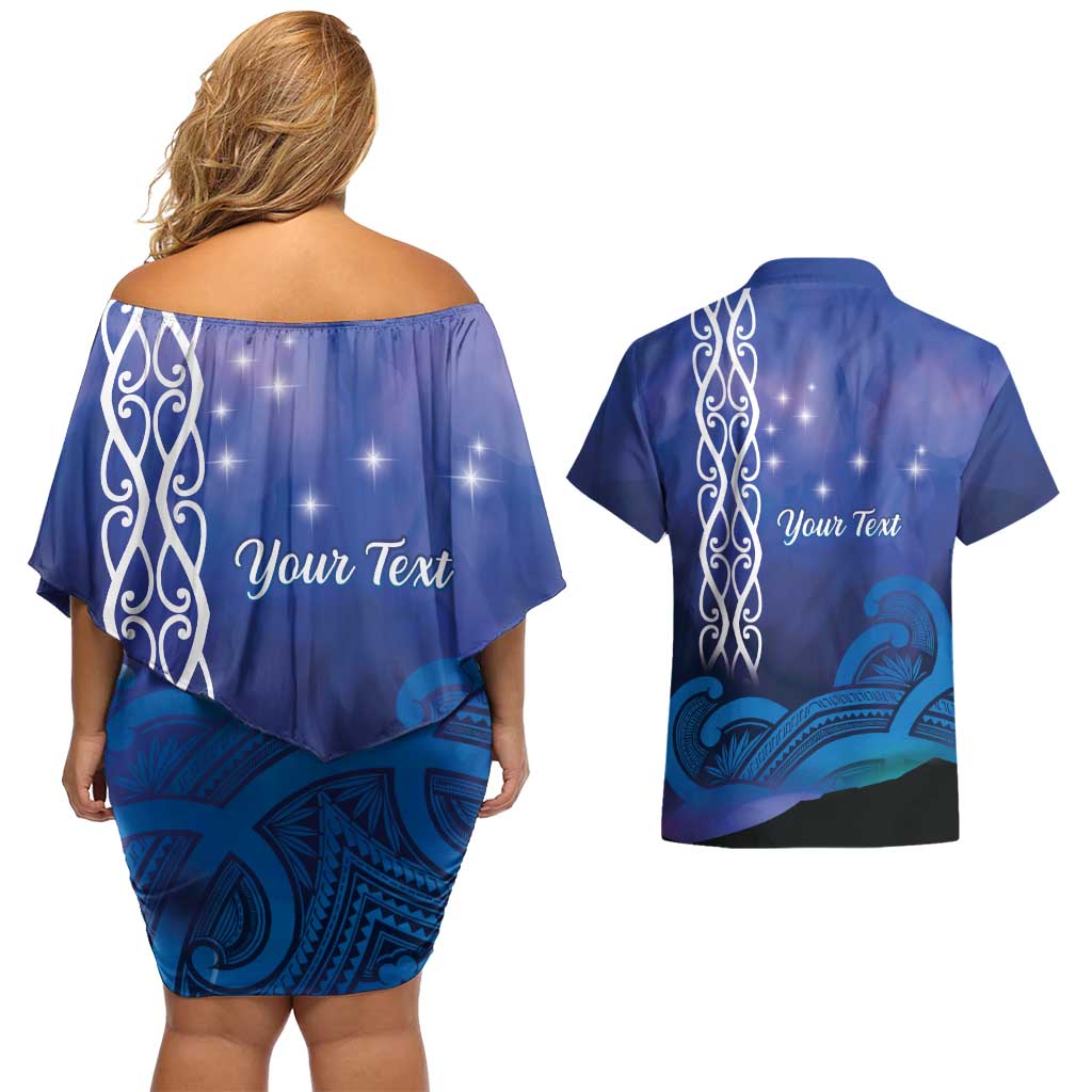 Personalised Matariki New Zealand Couples Matching Off Shoulder Short Dress and Hawaiian Shirt Maori New Year Galaxy Koru Pattern