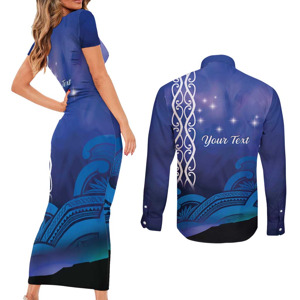 Personalised Matariki New Zealand Couples Matching Short Sleeve Bodycon Dress and Long Sleeve Button Shirt Maori New Year Galaxy Koru Pattern