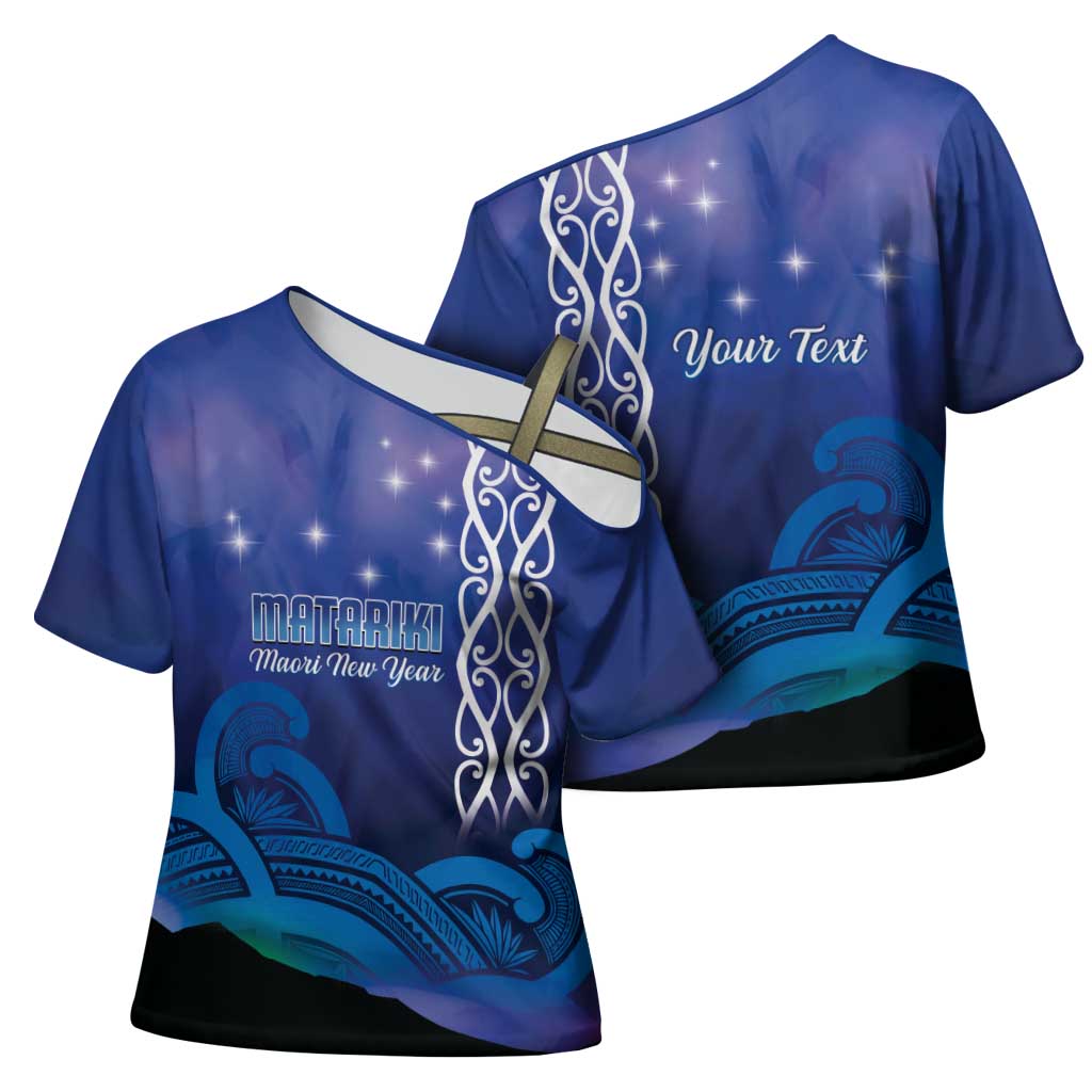 Personalised Matariki New Zealand Cross Shoulder Shirt Maori New Year Galaxy Koru Pattern - Polynesian Pride