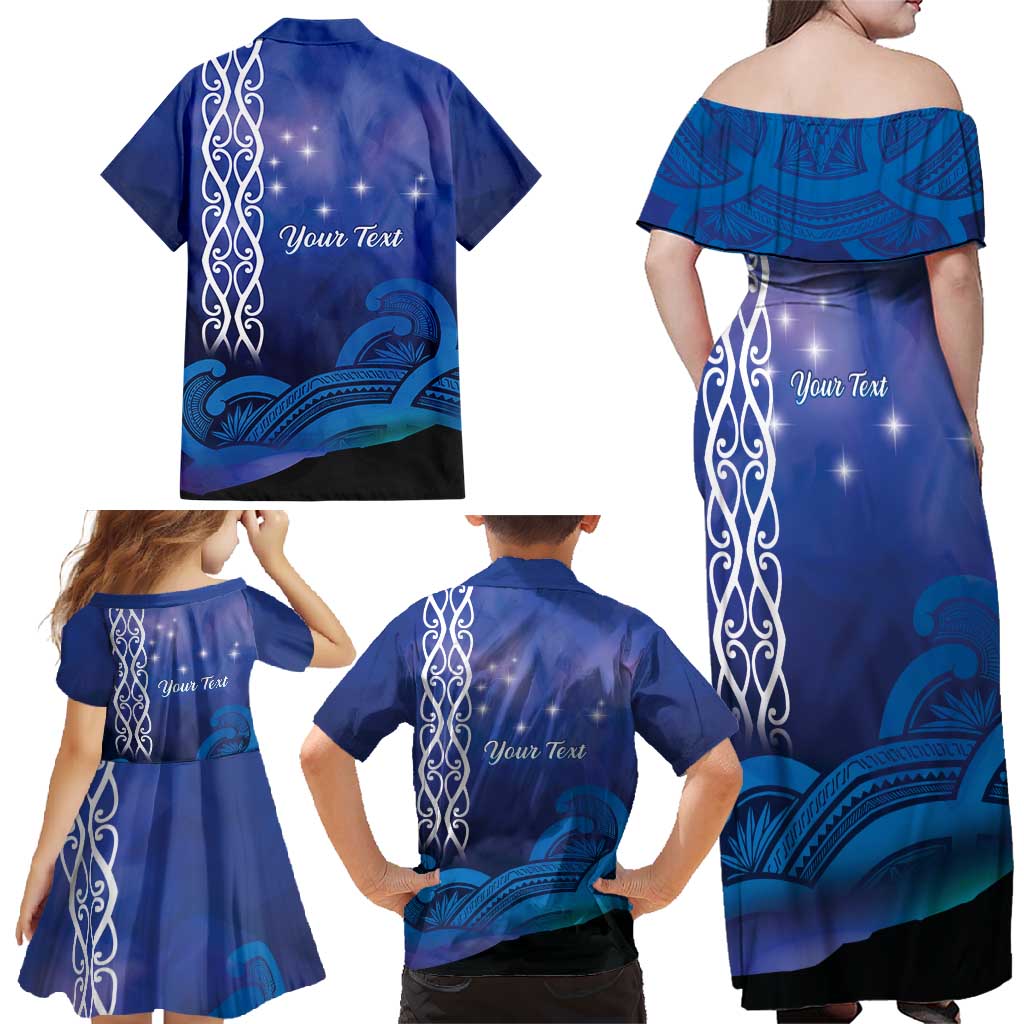 Personalised Matariki New Zealand Family Matching Off Shoulder Maxi Dress and Hawaiian Shirt Maori New Year Galaxy Koru Pattern