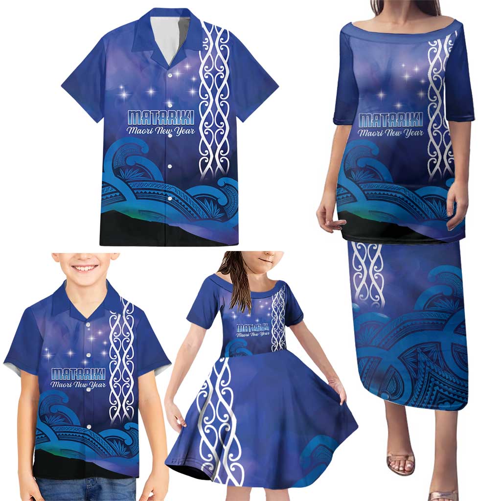Personalised Matariki New Zealand Family Matching Puletasi and Hawaiian Shirt Maori New Year Galaxy Koru Pattern