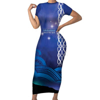 Personalised Matariki New Zealand Family Matching Short Sleeve Bodycon Dress and Hawaiian Shirt Maori New Year Galaxy Koru Pattern