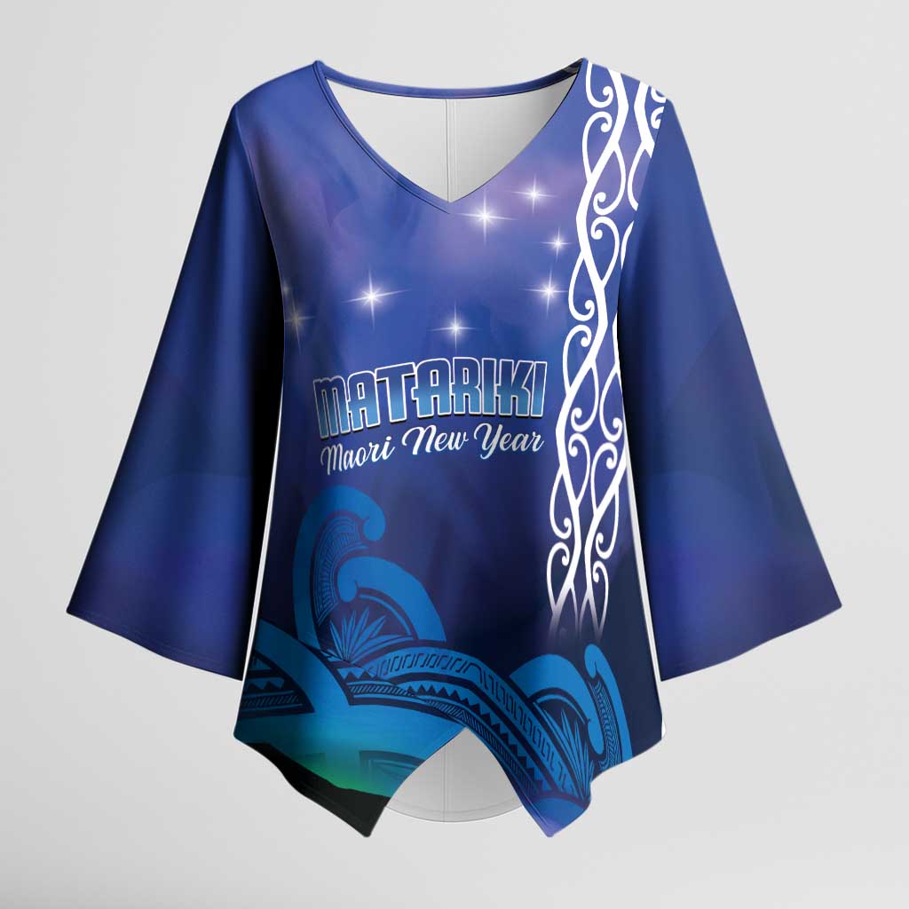 Personalised Matariki New Zealand Kimono Sleeve Blouse Maori New Year Galaxy Koru Pattern - Polynesian Pride