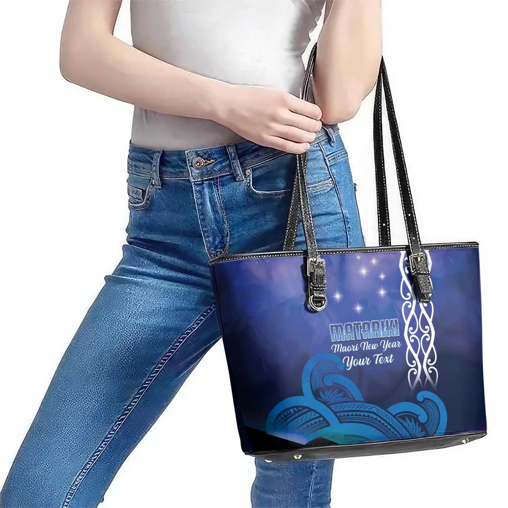 Personalised Matariki New Zealand Leather Tote Bag Maori New Year Galaxy Koru Pattern