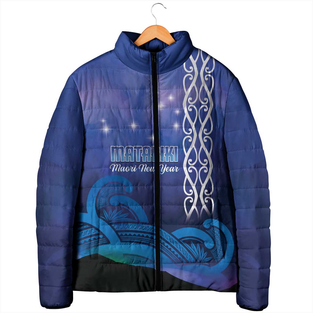 Personalised Matariki New Zealand Padded Jacket Maori New Year Galaxy Koru Pattern - Polynesian Pride