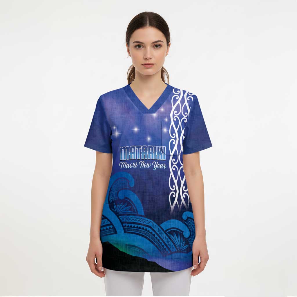 Personalised Matariki New Zealand Scrub Top Maori New Year Galaxy Koru Pattern - Polynesian Pride