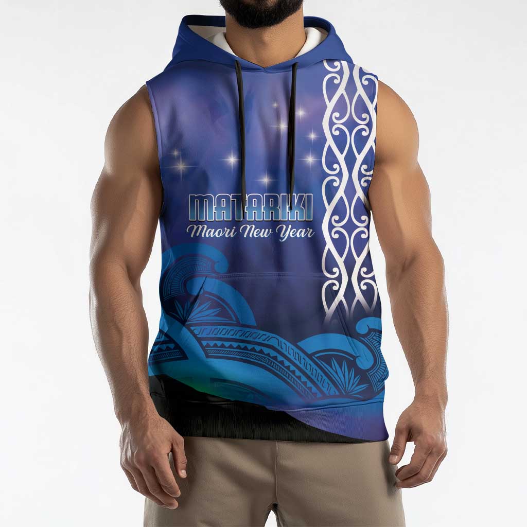 Personalised Matariki New Zealand Sleeveless Hoodie Maori New Year Galaxy Koru Pattern - Polynesian Pride