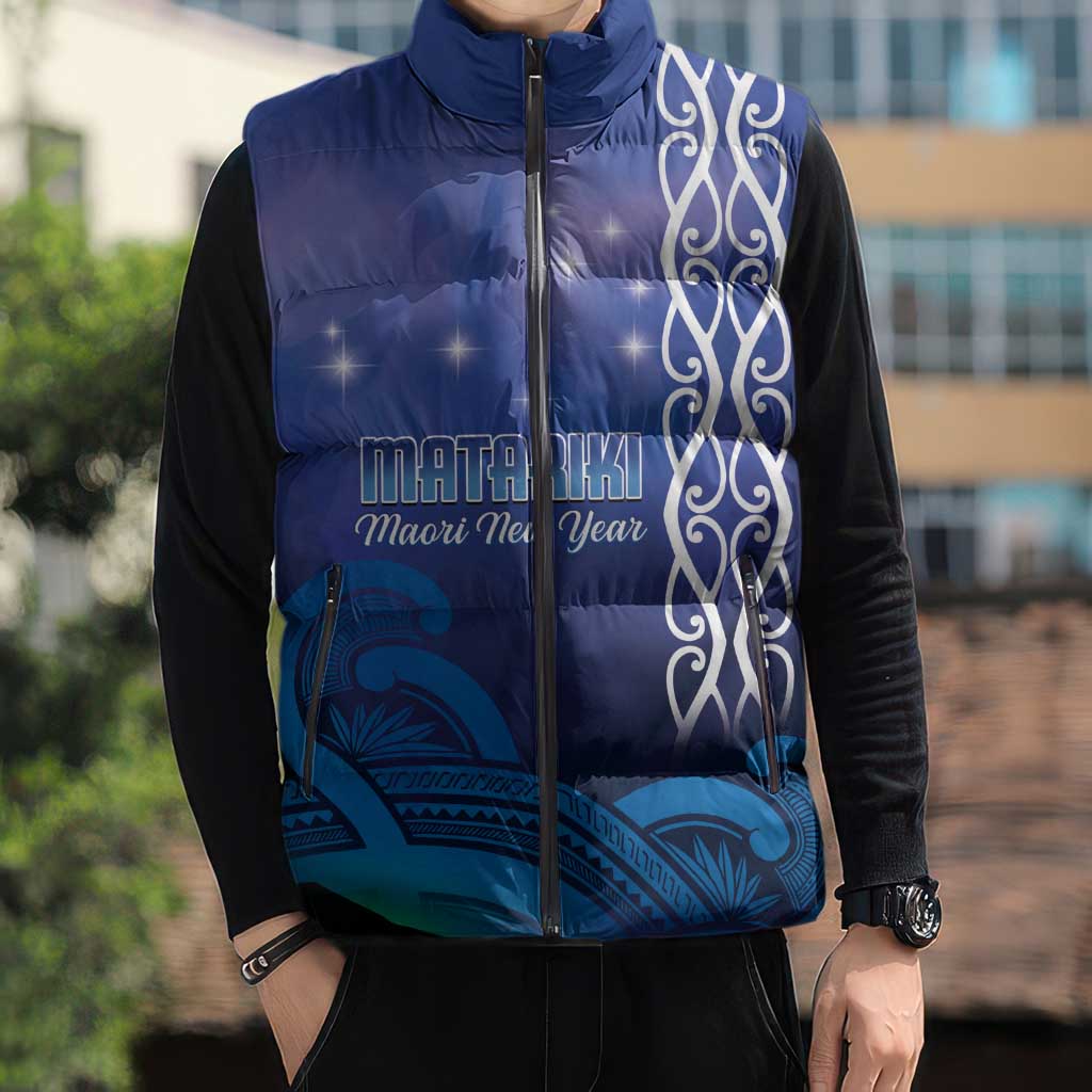Personalised Matariki New Zealand Sleeveless Puffer Jacket Maori New Year Galaxy Koru Pattern - Polynesian Pride