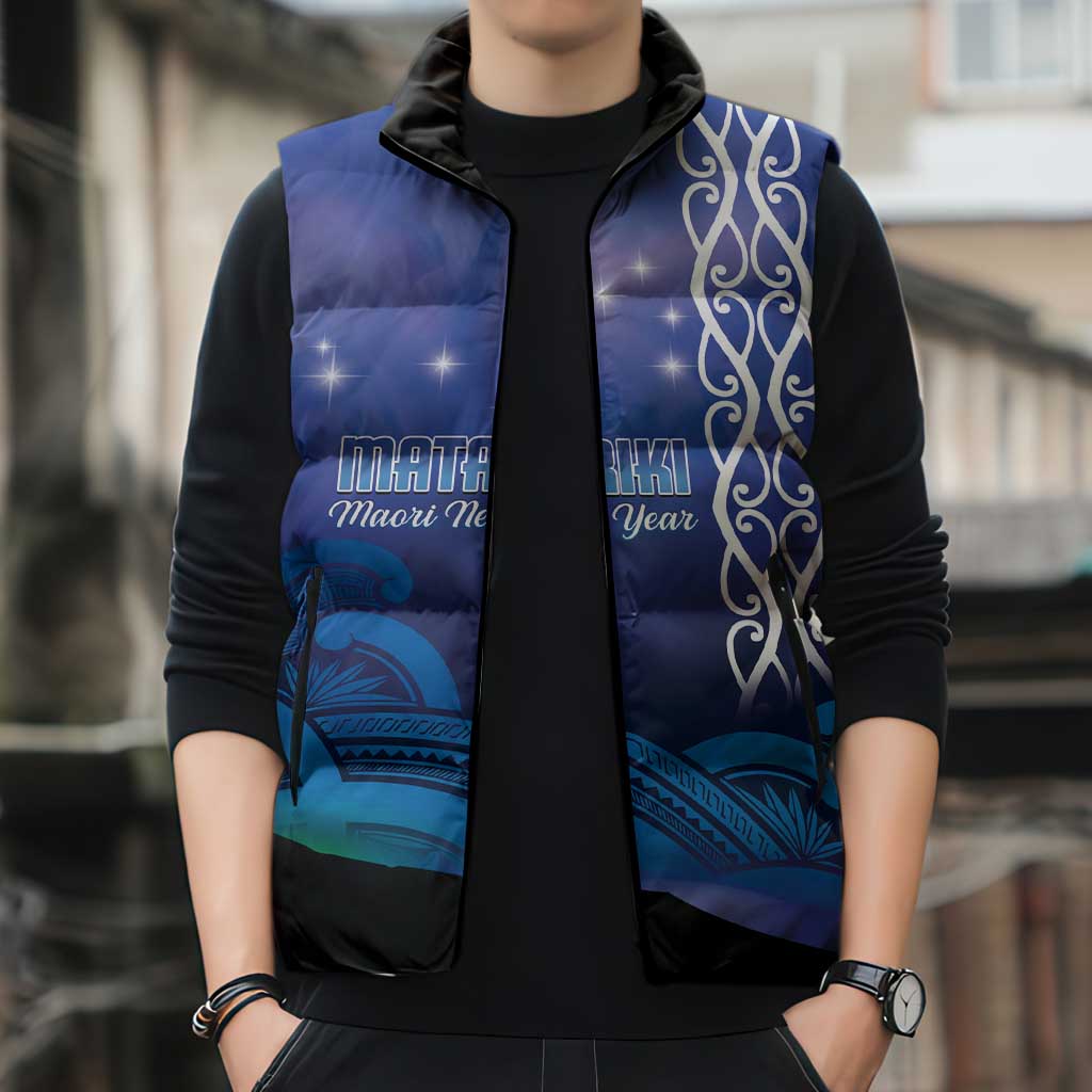 Personalised Matariki New Zealand Sleeveless Puffer Jacket Maori New Year Galaxy Koru Pattern - Polynesian Pride