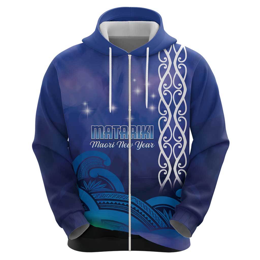 Personalised Matariki New Zealand Zip Hoodie Maori New Year Galaxy Koru Pattern