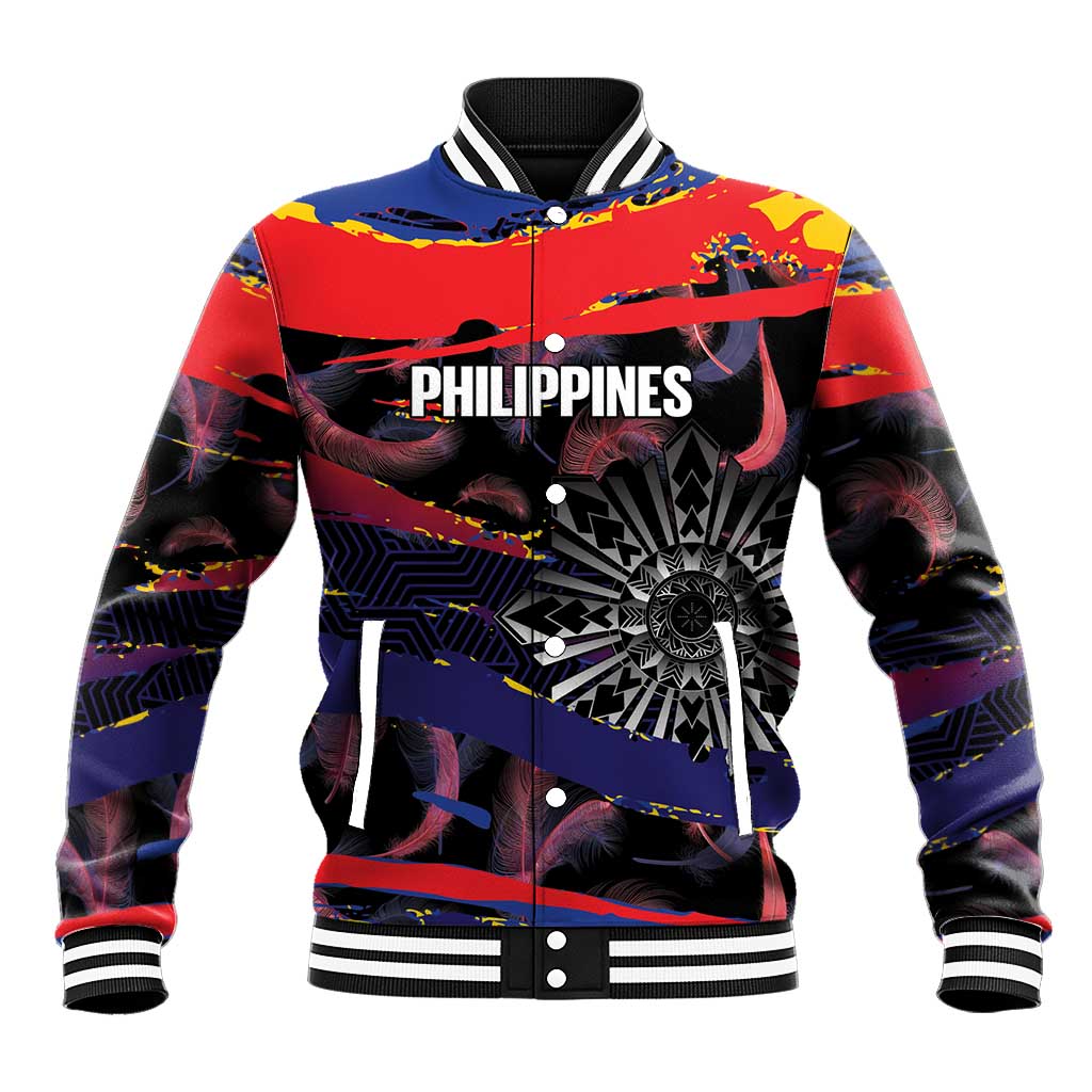 Philippines Sun Tattoo Baseball Jacket Feathers Filipinas Grunge Style Black