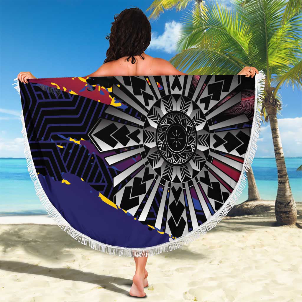 Philippines Sun Tattoo Beach Blanket Feathers Filipinas Grunge Style Black