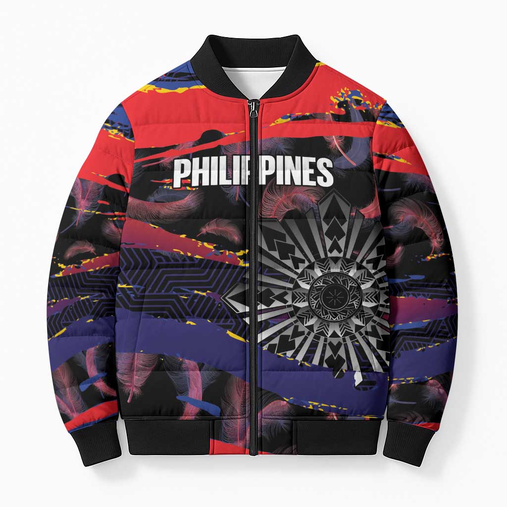 Philippines Sun Tattoo Bomber Puffer Jacket Feathers Filipinas Grunge Style Black