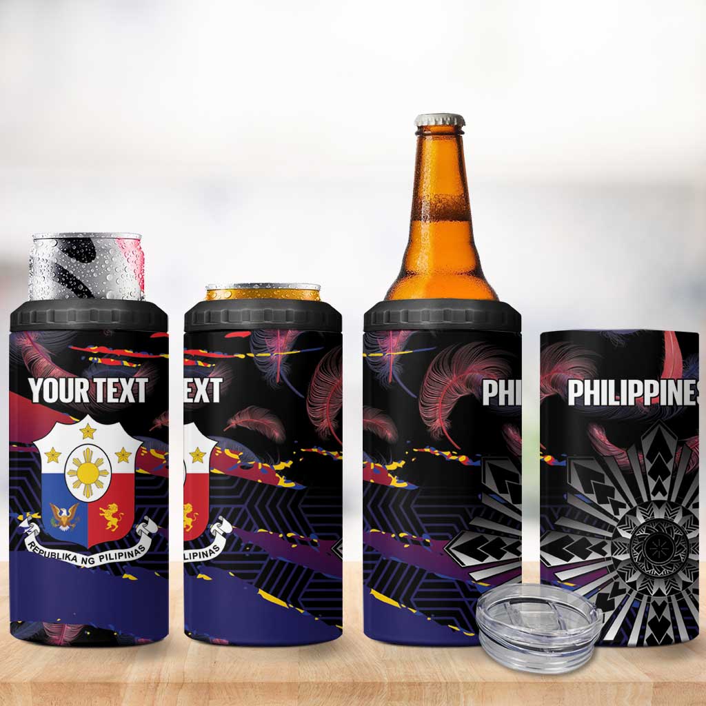 Philippines Sun Tattoo 4 in 1 Can Cooler Tumbler Feathers Filipinas Grunge Style Black
